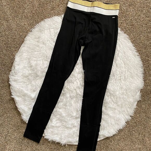Victoria’s Secret PINK Active Leggings New Black Glitter Gold Womens Size Small - Picture 1 of 9
